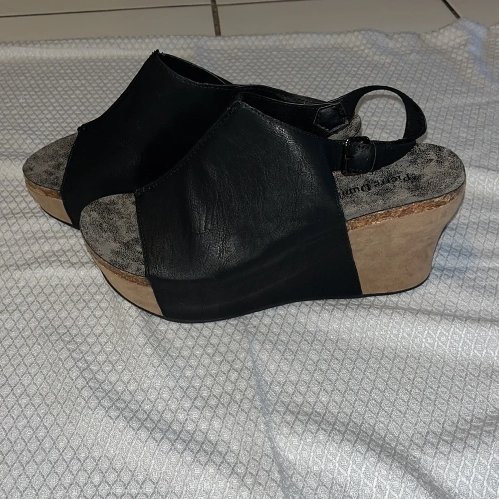 Pierre Dumas | Black Marbled Hester Wedge Peep-Toe Sandal - Women - Picture 11 of 12